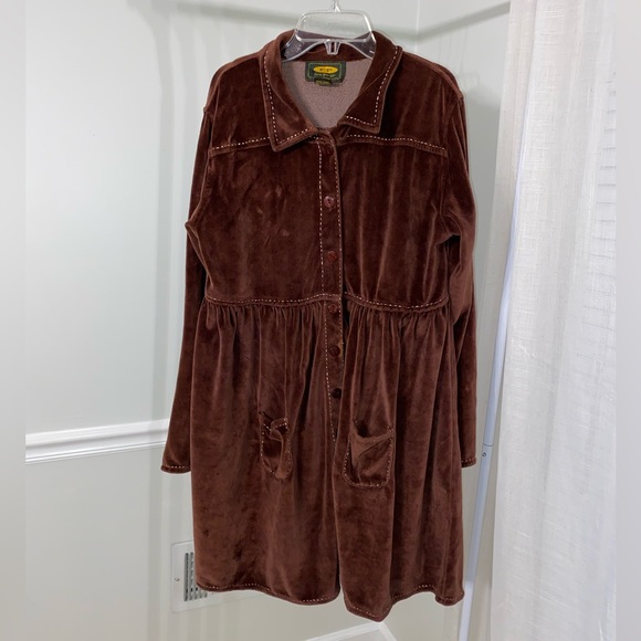Free people vintage brown cotton dress buttons pockets size large long s… - Picture 1 of 12